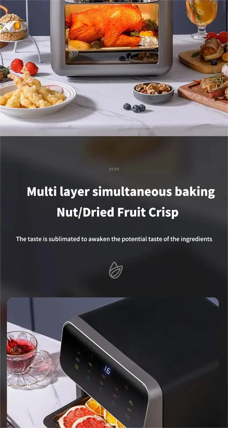 1350W Large Capacity Electric Air Fryers Oil-free Automatic Household Kitchen 360°Baking Convection Oven Deep Fryer without Oil.