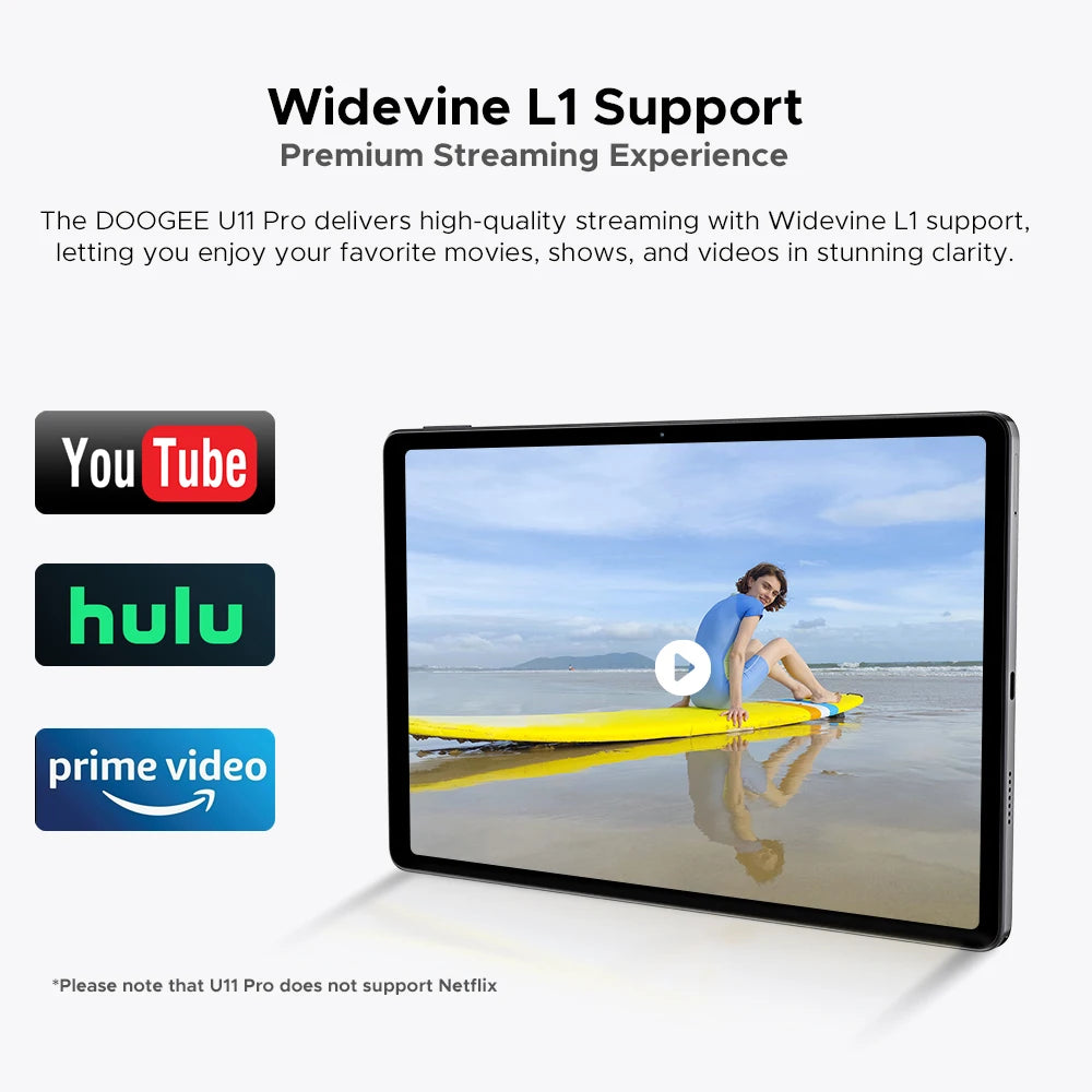 Global Version DOOGEE U11 Pro Android 15 Tablet 30GB(6+24) 256GB 11" HD 90Hz Display 8580mAh Battery Unisoc T7200 Widevine L1.