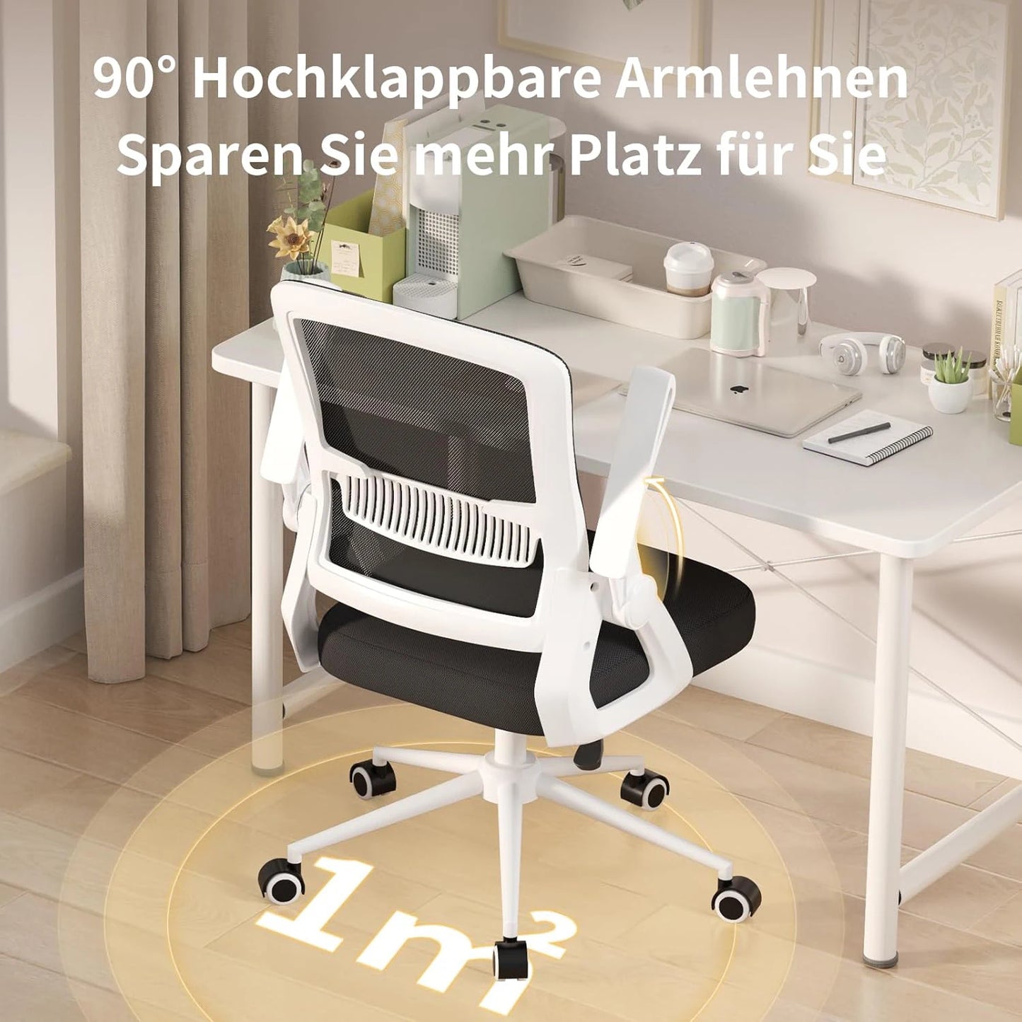 Office Chair Ergonomic Mesh Flip-Up Arms Office Chairs with Mid Back Cushion Lumbar Support Gaming Chair for Home