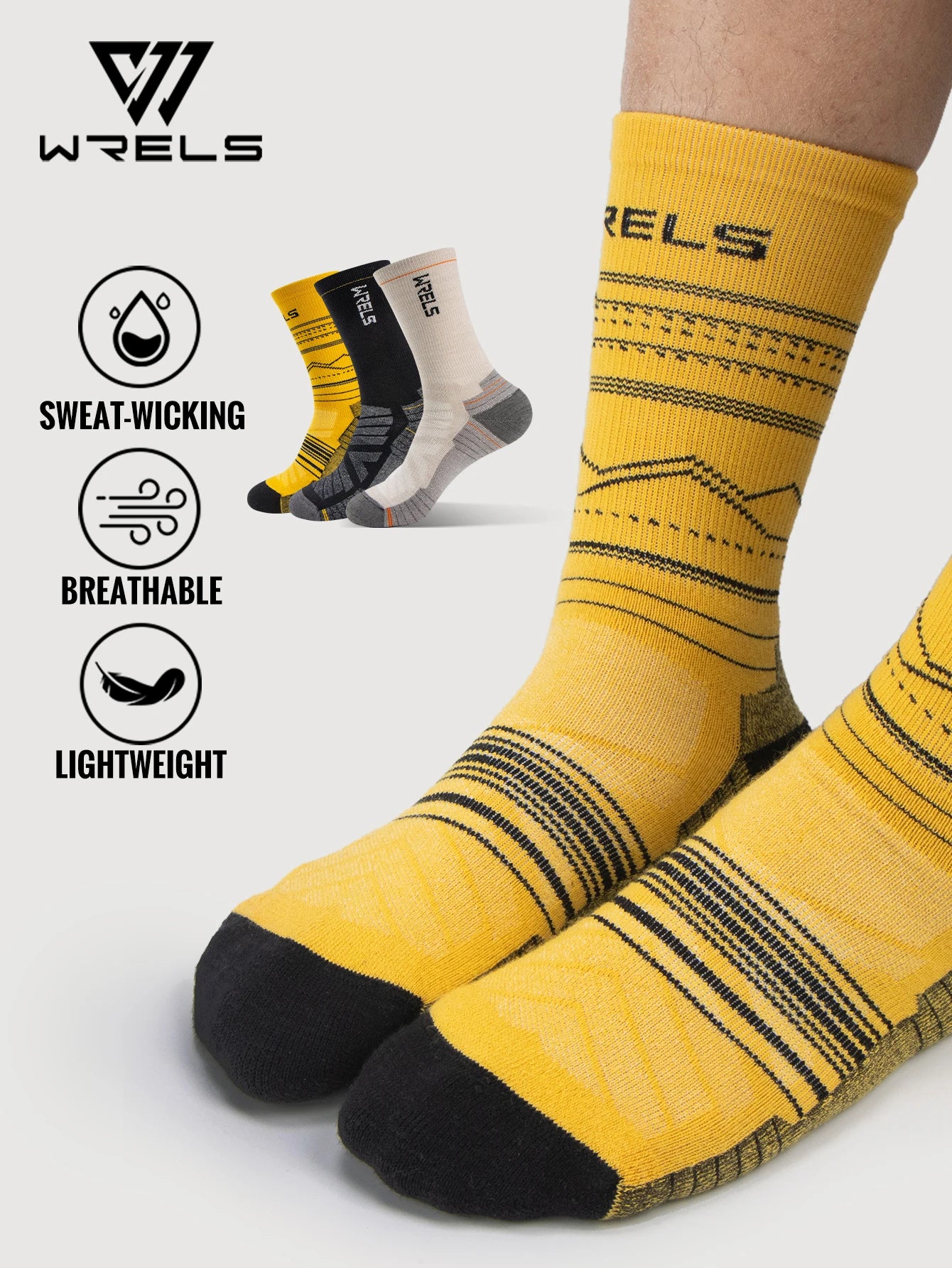 WRELS Merino Wool Socks Hiking Running Socks Soft Lightweight Shock Absorption Damping Mid-Calf Breathable Ankle Cycling Socks.