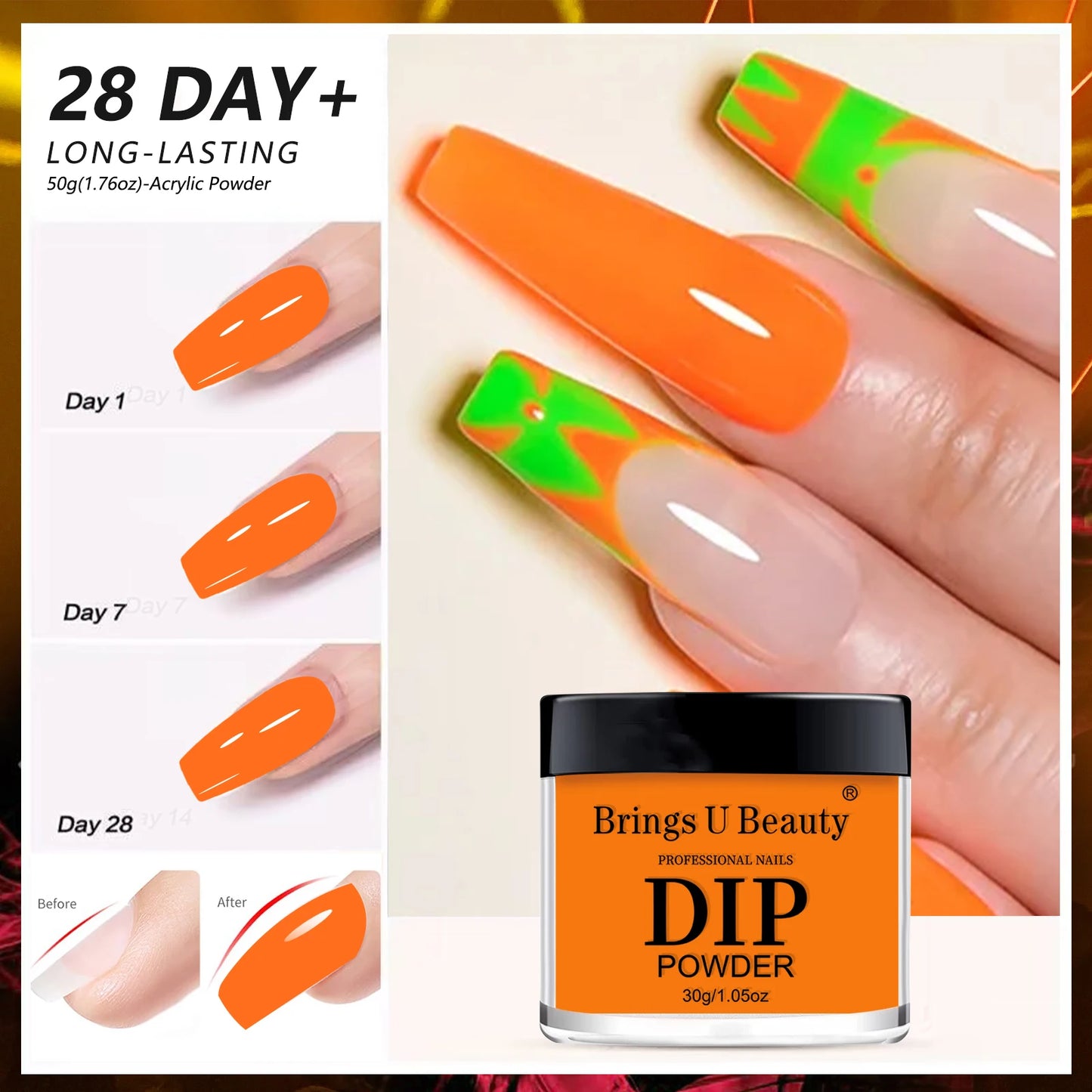 30g Luminous Nail Art Powder Halloween Dipping Powder Pink Pumpkin Orange Glow In Dark Phosphor Powder Party Manicure Salon DIY.