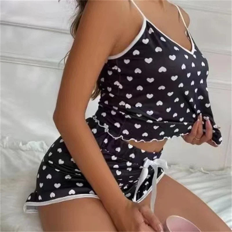 2024 sommer Pyjama Set Große Größe Weste Shorts frauen Hosenträger Weiche Casual Nette Gedruckt Frauen pyjamas set.