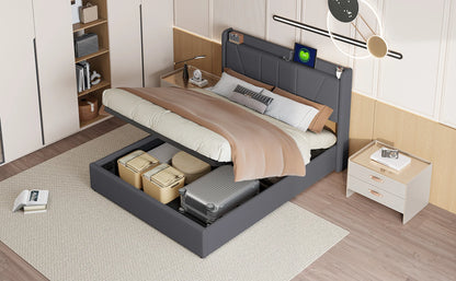 Rosahqnda Gepolsterter Doppelbettrahmen 140-160x200 cm Leinen USB-Hydraulikbett mit Stauraum Gästebett Schlafzimmer