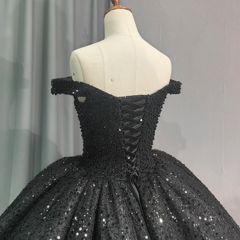 Jancember 6679 Black Off Shoulder Teenage Sequins Birthday Party Formal Quinceanera Dresses.