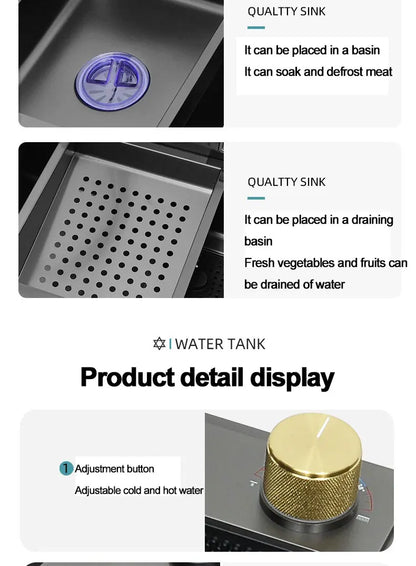 under the household sink    Black Stainless Steel Nano Undermount/Drop in Waterfall Single Bowl Kitchen Sink With Pull-Out Fauce