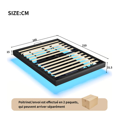 Rosahqnda Doppelbett 160 x 200 cm mit LED-Beleuchtung, Lattenrost aus Metall, schwebender Bettrahmen mit Licht, Schwarz (ohne Matratze)