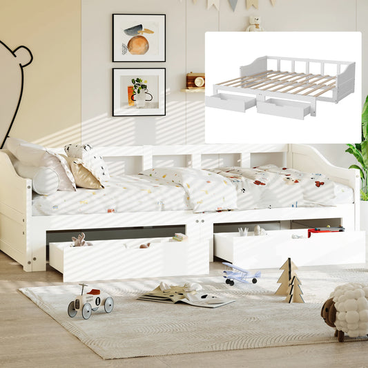 Schlafsofa 90/180 x 200 cm, Doppelbett, Einzelbett mit ausziehbarer Schublade, mit Lattenrost, Massivholz, keine Matratze