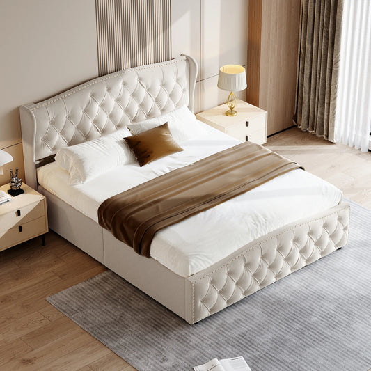 Rosahqnda Gepolstertes Doppelbett 140-160*200cm mit hydraulischem Stauraumbett Gästebett Jugendzimmer Apartmentbett Flanell