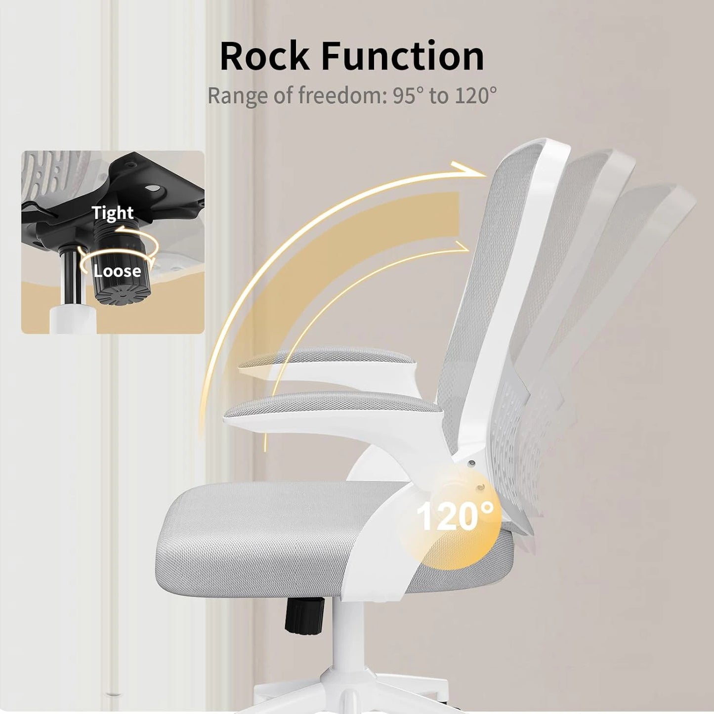 Naspaluro Ergonomic Office Chair Desk Chair with 90° Folding Armrests Lumbar Support Breathable Mesh Padding for Home Office