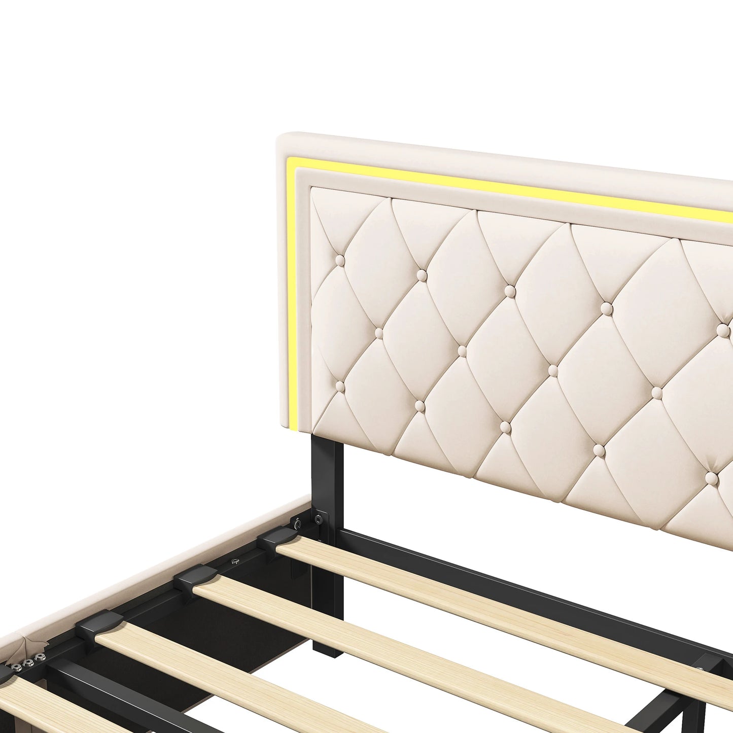 WoodenAura Polsterbett 160x200 cm mit LED-Beleuchtung, Doppelbett mit 4 Schubladen, Bett rahmen mit Lattenrost, keine Matratze