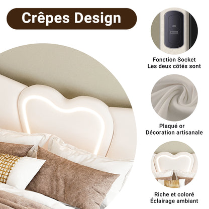 Doppelbett 140x200, LED Stauraumbett mit Lattenrost, Hydraulisch Polsterbett aus Kopfteil Höhenverstellbar, Herzform Kopfteil