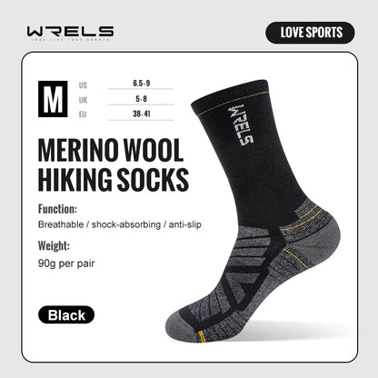WRELS Merino Wool Socks Hiking Running Socks Soft Lightweight Shock Absorption Damping Mid-Calf Breathable Ankle Cycling Socks.