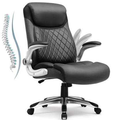 COMHOMA Bürostuhl Ergonomisch, Schreibtischstuhl mit klappbaren Armlehnenmit und Hoher Rückenlehne, Kratzfeste Leder