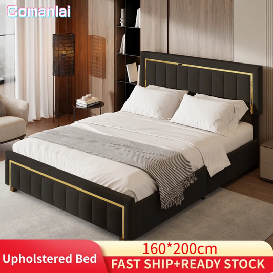 Comanlai Polsterbett, 160 x 200 cm, hydraulisches Bett mit Stauraum, mit Kopfteil und Lattenrost, Doppelbett, keine Matratze, Schwarz