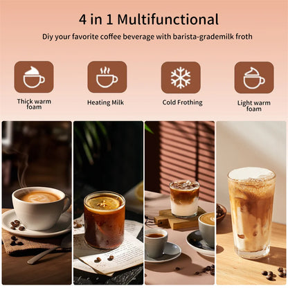 350ml Electric Milk Frother Milk Foam Machine for Coffee Latte 4 in 1 Hot and Cold Foam Maker Automatic Milk Frother Foamer.