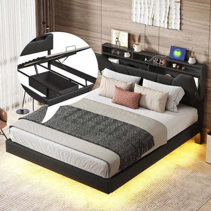 WoodenAura Doppelbett, gepolstertes Bett, Stauraum, Kopfteilbett mit USB-Aufladung, Stauraumbetten 140 x 200 cm, ohne Matratze