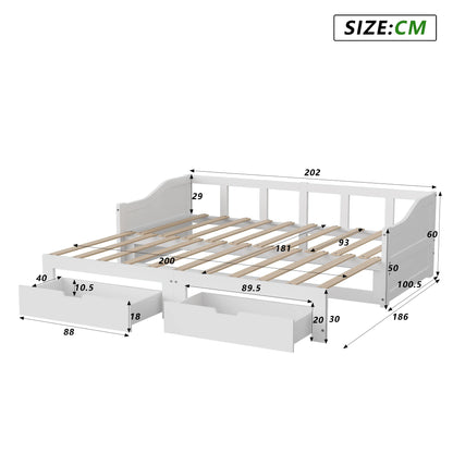 Schlafsofa 90/180 x 200 cm, Doppelbett, Einzelbett mit ausziehbarer Schublade, mit Lattenrost, Massivholz, keine Matratze