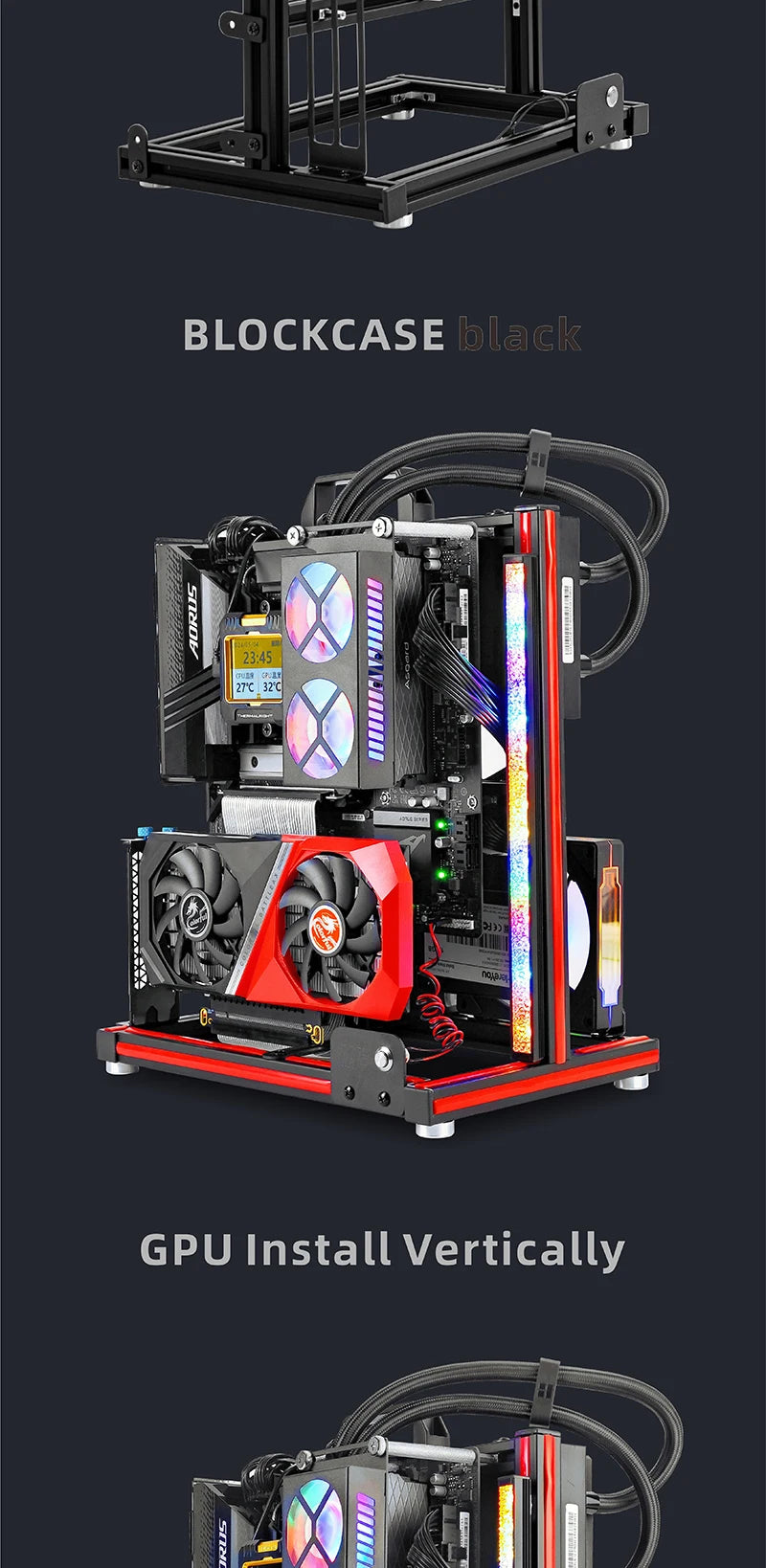 METALFISH BlockCase Aluminum Open Frame Case Support ATX/M-ATX Mainboard GPU Mount Horizontally 240 Water Cooler Gaming Cabinet.