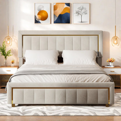 Rosahqnda Doppeltes gepolstertes hydraulisches Bett, 140-160 * 200 cm, großer Stauraum, Gästebett, Samt, schwarz, beige