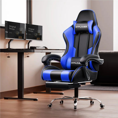 GTPLAYER Gaming Stuhl mit Massage, Ergonomischer Schreibtischstuhl mit Fußstütze, Kopfstütze, Drehstuhl für Büro und Gamer