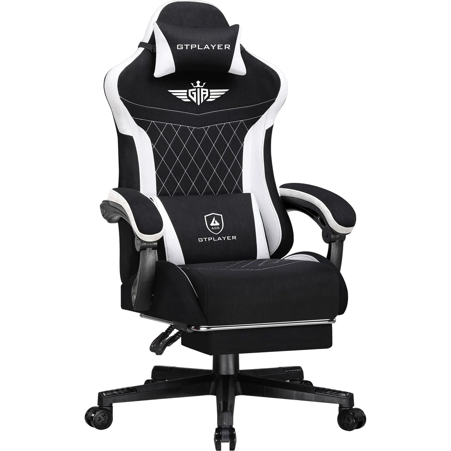 GTPLAYER Gaming Stuhl, Ergonomischer Gamer Stuhl aus Kunstleder-Stoff mit Lendenwirbelstütze, PC-Stuhl mit verbreiterter Rückenl