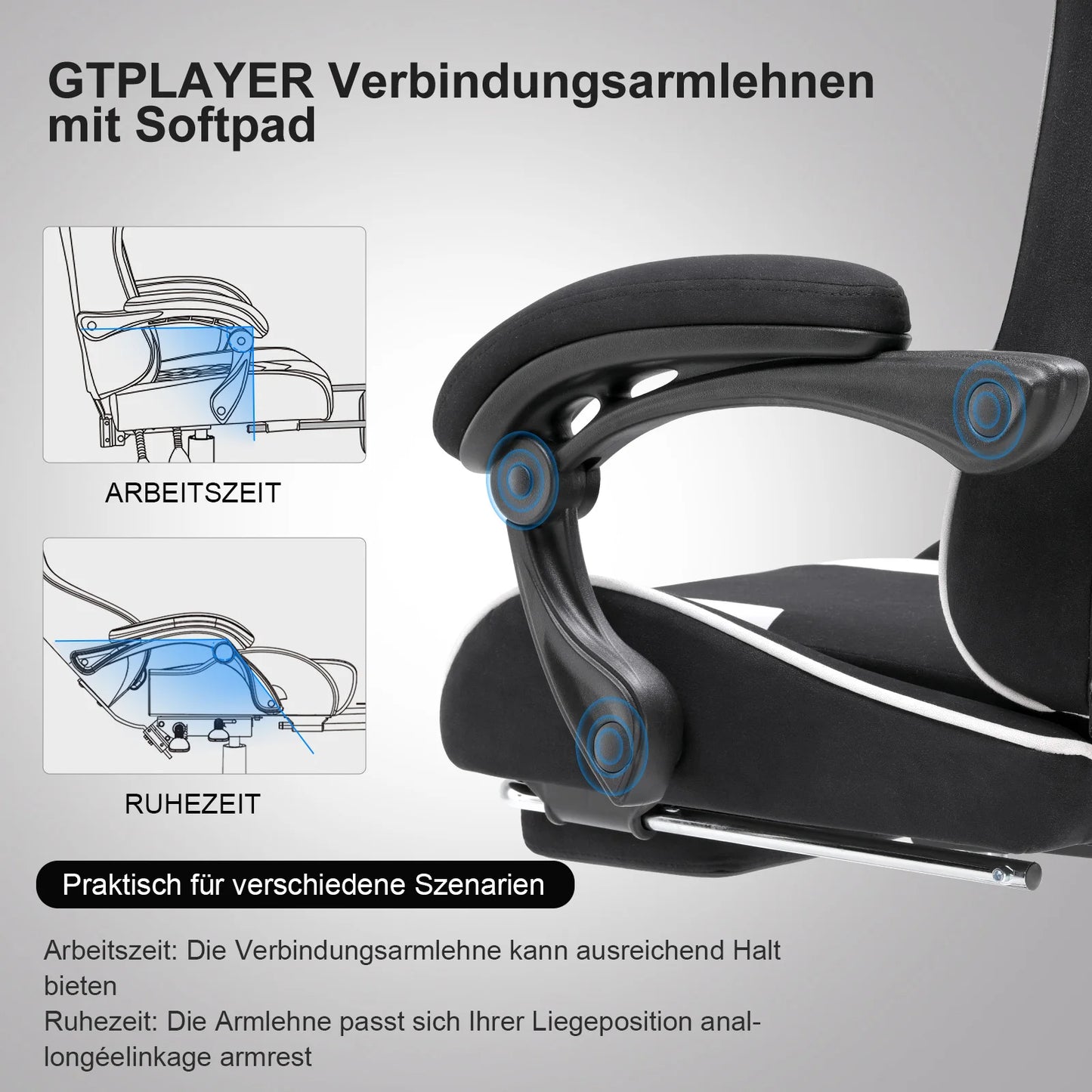 GTPLAYER Bürostuhl Gaming Stuhl Stoff Gaming Sessel Ergonomischer Gamer Stuhl mit Fußstütze, Kopfstütze Lendenkissen, Gepolstert