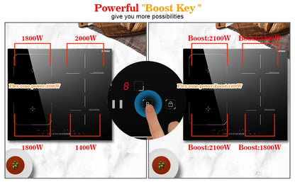 Karinear Built-in 4-Burner Induction Cooktop, electric Induction Hob with Flexzone, Slider Control, Timer, Boost Function, 7200W.