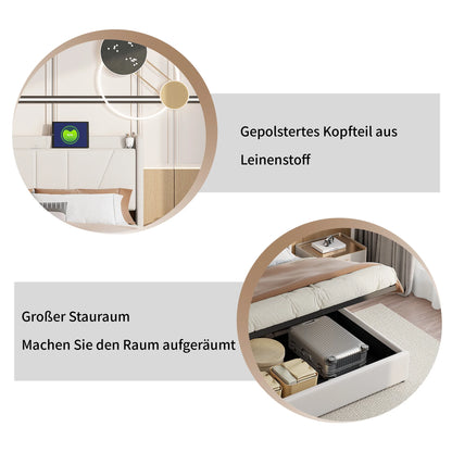 RosahqndaPolsterndes Doppelbett mit Stauraum unter dem Bett, LED-Kopfteil mit USB/Typ C, Bettgestell mit Stauraum und Lattenrost