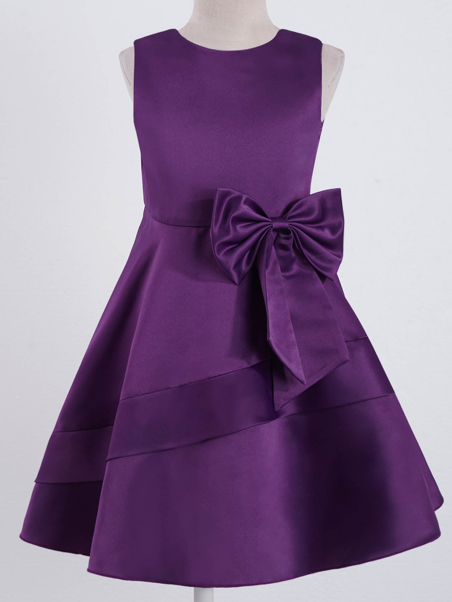 Mädchen Sommer ärmelloses Prinzessinnenkleid Elegantes Satin Hochzeit Brautjungfer Partykleid Große Schleife A-Linie Tutu für Geburtstagsabend.