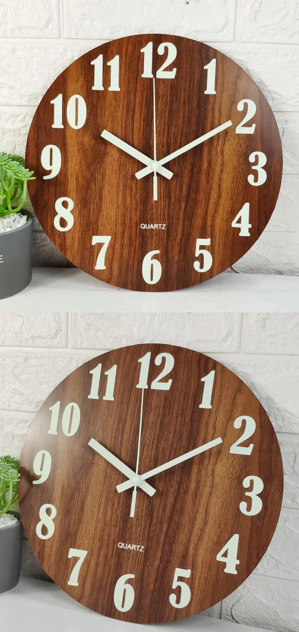 12-Zoll-Leuchtwanduhr aus Holz, geräuschloses Licht in dunkler Nacht, nordische Mode-Wanduhr, nicht tickende Uhr mit Nachtlicht