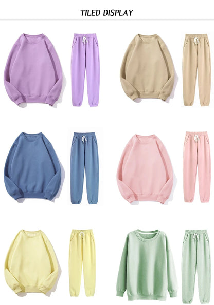 Spring autumn 2 Piece Set Women Casual Round Neck Long Sleeve Hoodies High Waist sweatpants Tracksuit Women workout sportswear.