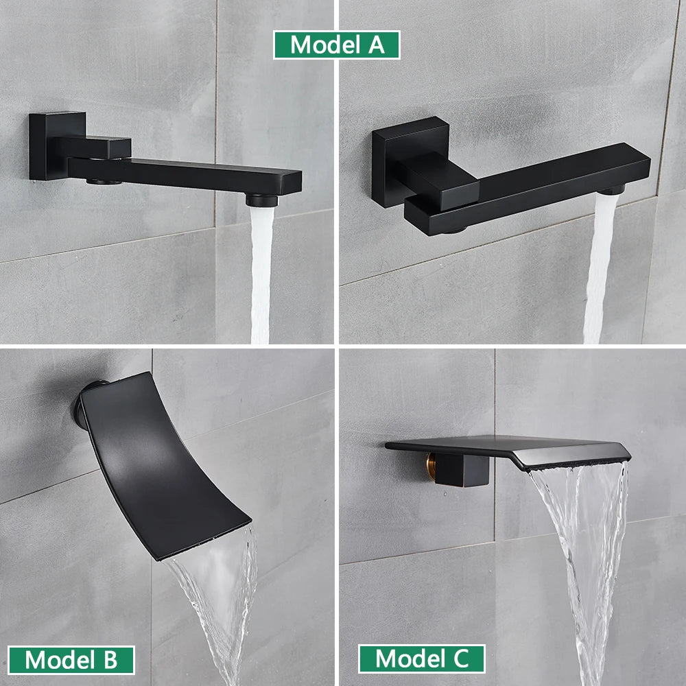 Black Shower Faucets System Bathroom Wall Mounted Rainfall Shower Kit Concealed Embedded Box Hot Cold Water Mixer Tap SUS304