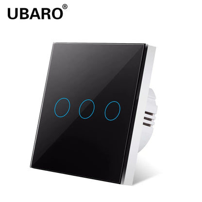 Ubaro eu/uk standard kristall gehärtetes glas wand paneel licht berührungs schalter led anzeige sensor elektrische taste 1/2/3gang 220v