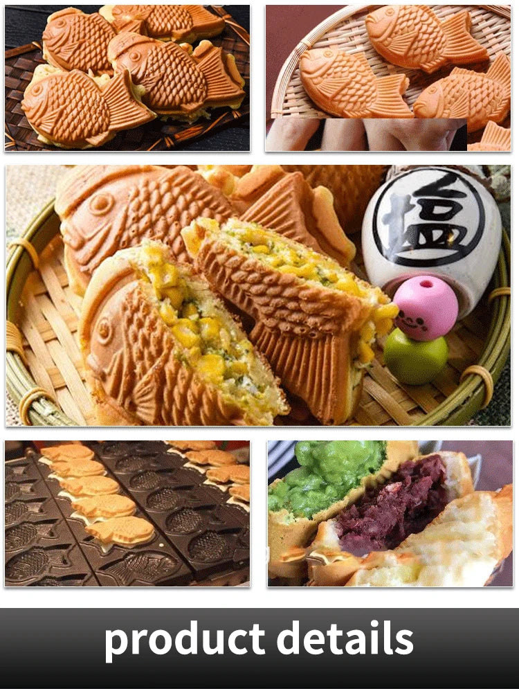XEOLEO Taiyaki Maker Fish Waffle Machine Fish Cake Baking Machine 6 Pcs Fish Ice Cream Waffle Maker 3000W Non-stick Pan.