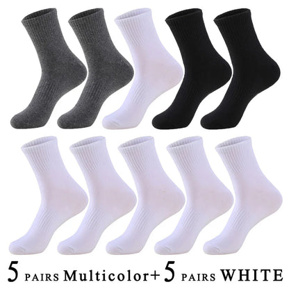 5 Pairs/Lot Socks Men Cotton Running Casual Thick Solid Compression Breathable Outdoor Travel Long High Crew Sock Male 4 Styles