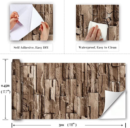 Light Brown Brick Self Adhesive Wallpaper Stone Peel And Stick Wallpaper Faux Brick Vinyl 3D Wallpaper For Home Decor Stickers