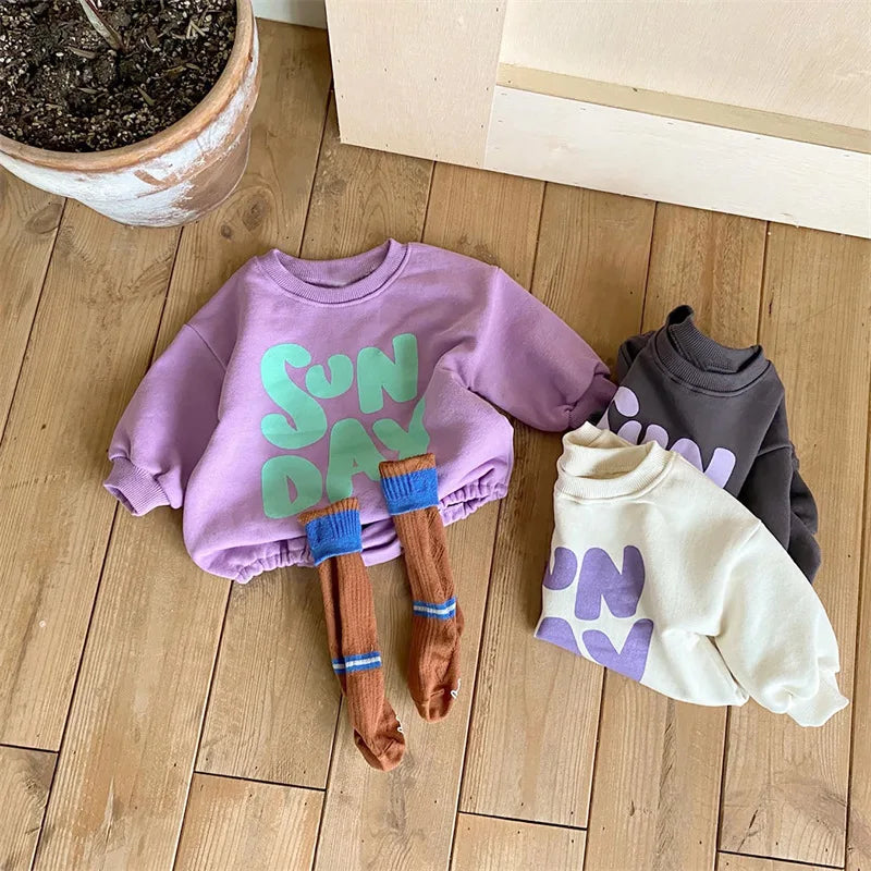 Herbst Baby Stram pler Brief druck Jungen ein Stück Pelz Futter Kleinkind Outfit.