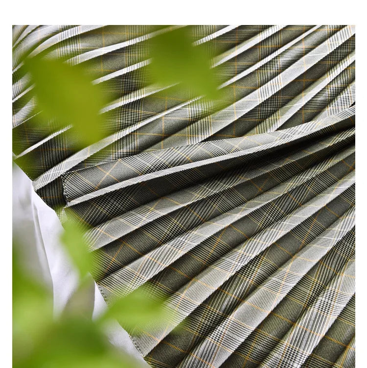 Looks Thin Pleated Skirt 2025 New High Waist A-line Skirt Mid-length Big Size Plaid Skirt Long Pleated Skirt Length 75-90cm