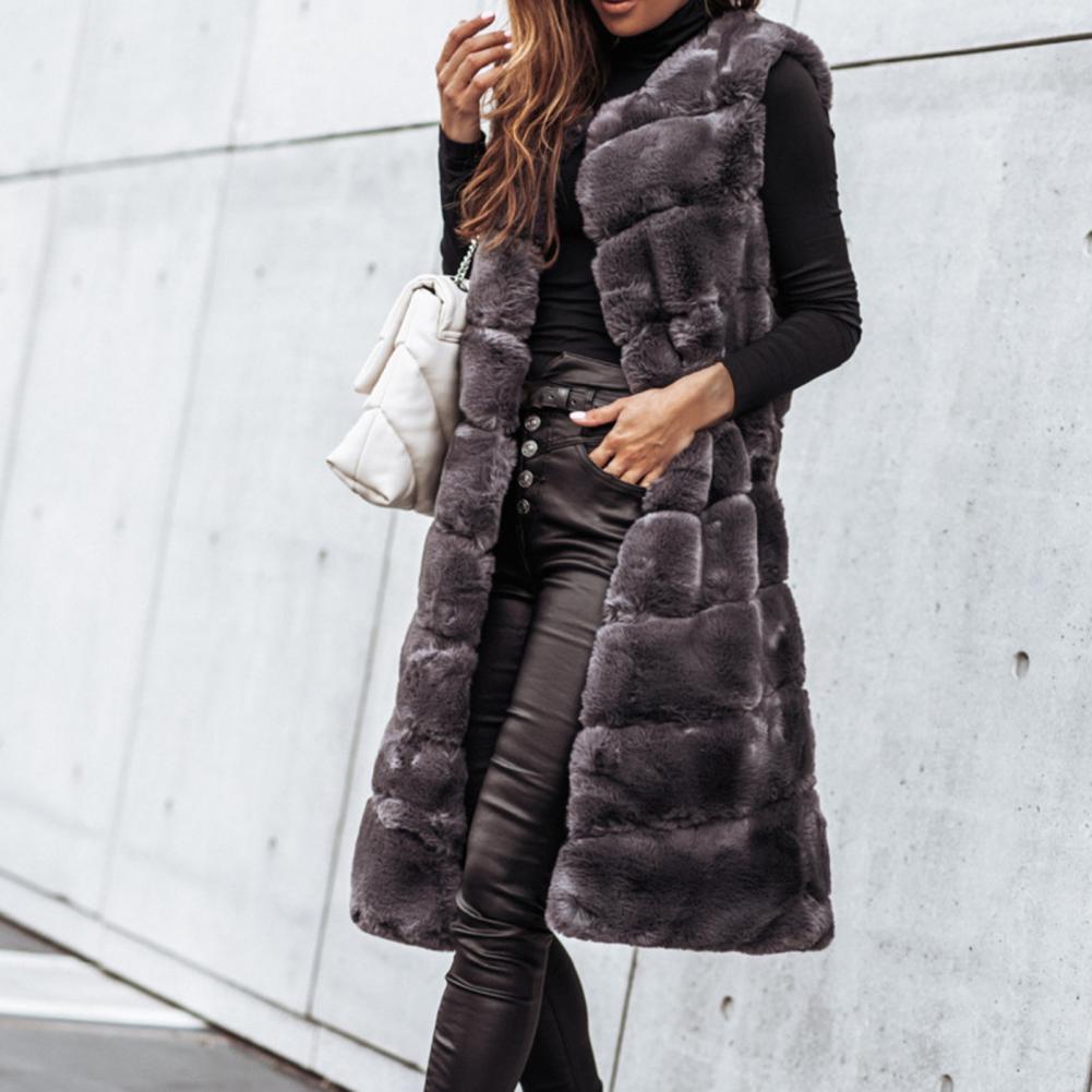 Herbst Winter Frauen Jacke Weste Einfarbig Rundhals Faux Pelzmantel Dicken Rundhals Oberbekleidung Plüsch Jacke für Frauen.