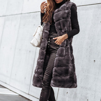 Herbst Winter Frauen Jacke Weste Einfarbig Rundhals Faux Pelzmantel Dicken Rundhals Oberbekleidung Plüsch Jacke für Frauen.