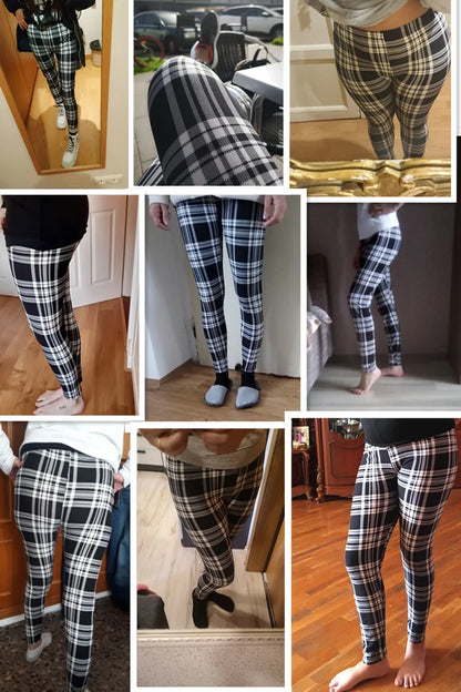 CUHAKCI Mode Plaid Druck Leggings Frauen Sexy Fitness Leggins Grid Floral Streifen Hosen Hohe Taille Bleistift Hosen.