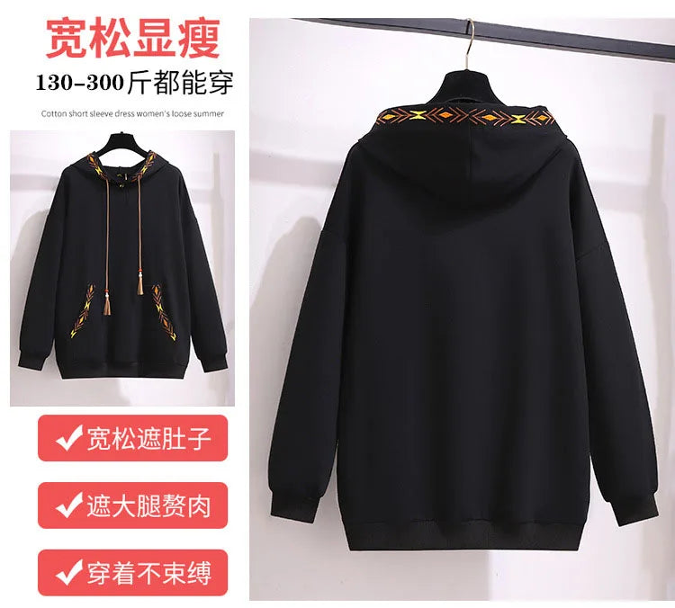 150Kg Plus Größe frauen Frühling Herbst Lose Mit Kapuze Stickerei Sweatshirt Büste 157cm 6XL 7XL 8XL 9XL 10XL lange-Ärmeln Casual Top.