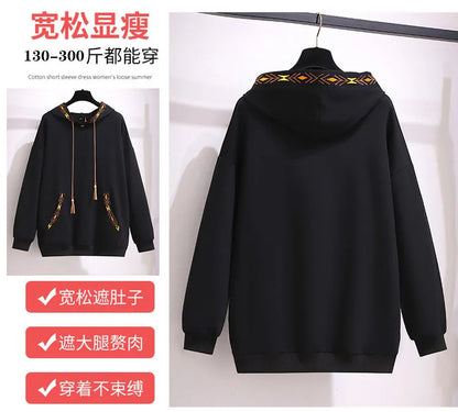 150Kg Plus Größe frauen Frühling Herbst Lose Mit Kapuze Stickerei Sweatshirt Büste 157cm 6XL 7XL 8XL 9XL 10XL lange-Ärmeln Casual Top.