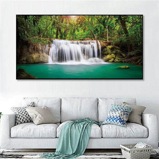 Prints Canvas Posters Home Decor Landscape Natural Waterfall Paintings Wall Art Scenery Picture Waterfall Modular Living Room.
