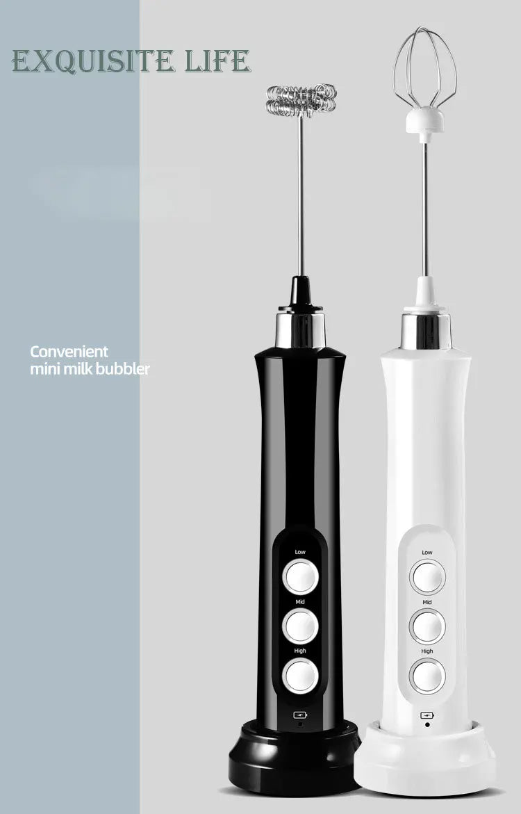 3 In 1 Portable Electric Milk Frother Foam Maker Handheld Rechargeable Foamer High Speeds Drink Mixer Coffee Frothing Wand.