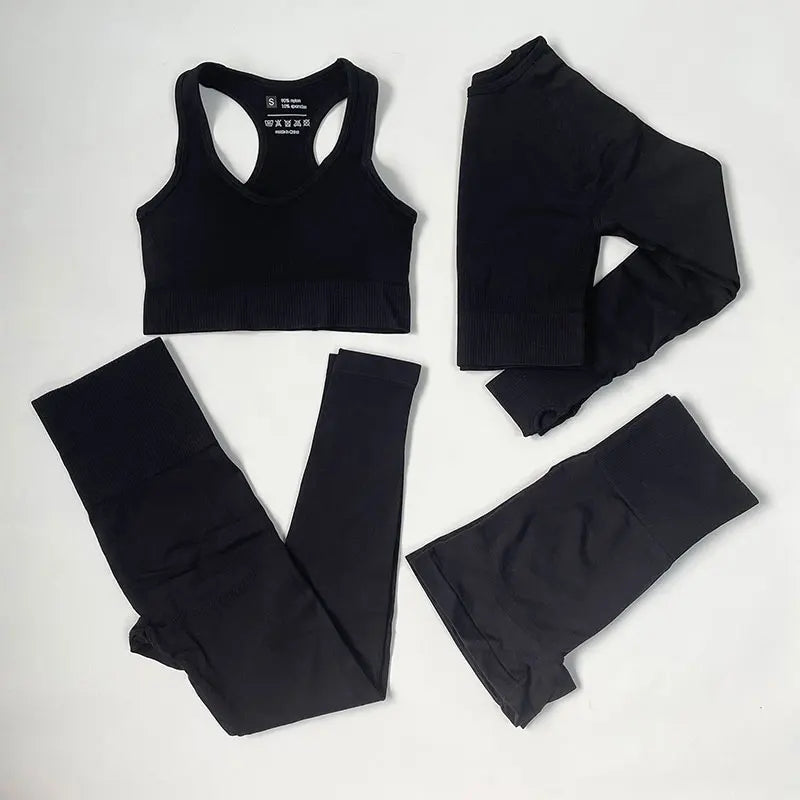 High Waist Elastic Seamless Yoga Wear Women Fitness Clothes Gym Clothing Workout Set Long Sleeve Crop Top Leggings Sports Suit