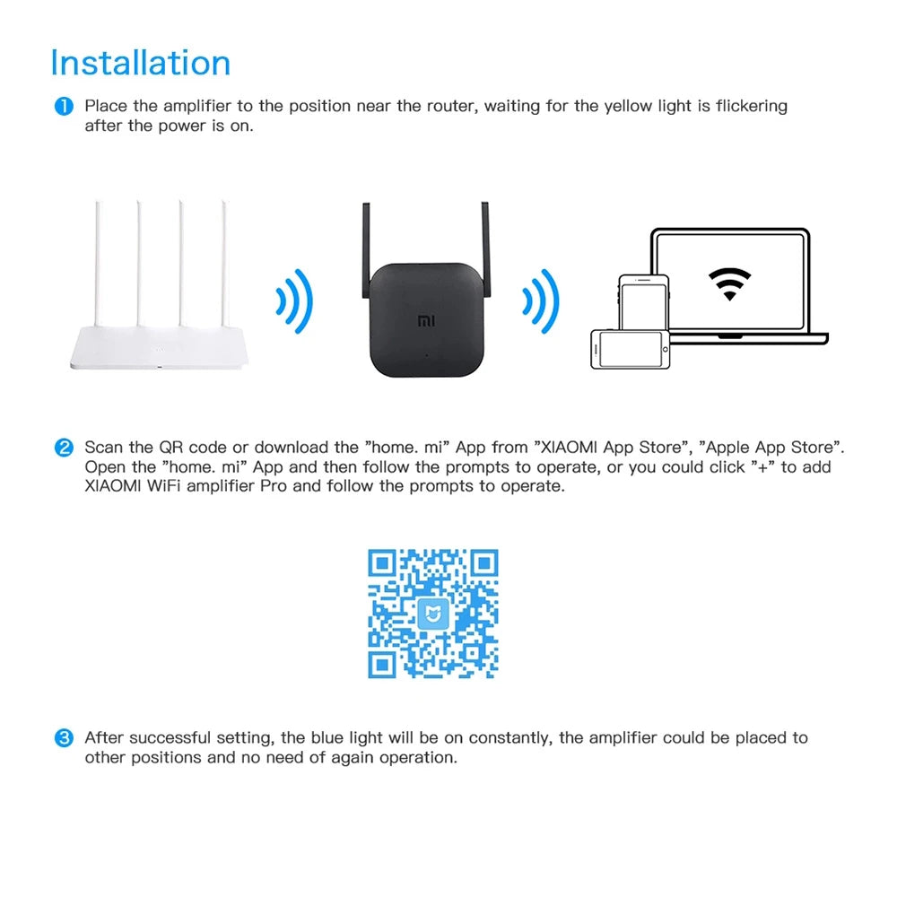 New Original Xiaomi Wifi Amplifier Pro 300M 2.4G Repeater Network Expander Range Extender Roteader Mi Wireless Wi-Fi Router.