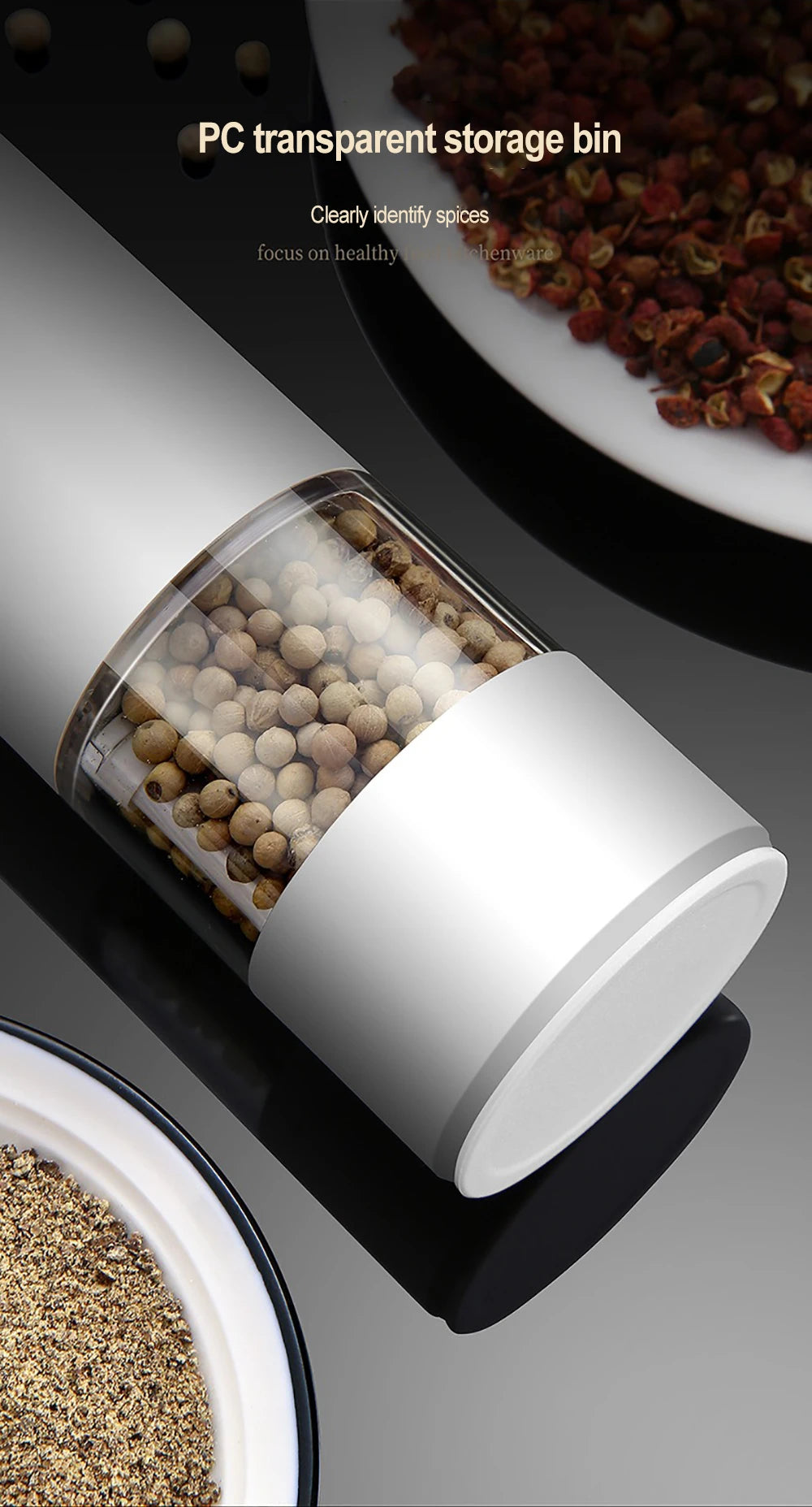 Electric Automatic Salt and Pepper Grinder Set Rechargeable With USB Gravity Spice Mill Adjustable Spices Grinder Kitchen Tools