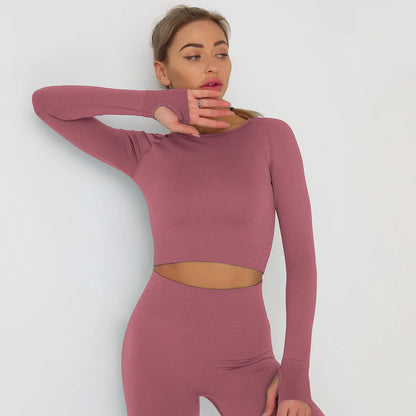 Seamless Athletic Crop Top Woman Sports T-shirts Yoga Top Knitted Shirt Long Sleeve Workout Tops For Women Fashion Gym Clothes