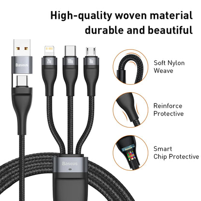 Baseus 3 in 1 USB Type C Cable for iPhone 15 14 13 12 Pro Charger Cable 100W Micro USB Type C Cable for Macbook Samsung Xiaomi.